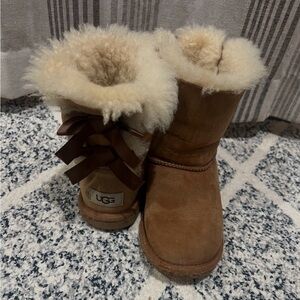 UGG Tan Shearling Boots with Bow Accent